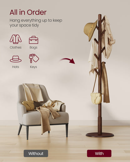 Solid Wood Coat Rack with 8 Hooks Caramel Brown - image 3