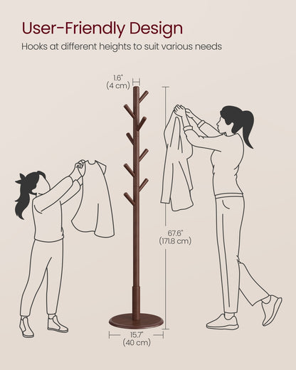 Solid Wood Coat Rack with 8 Hooks Caramel Brown - image 5