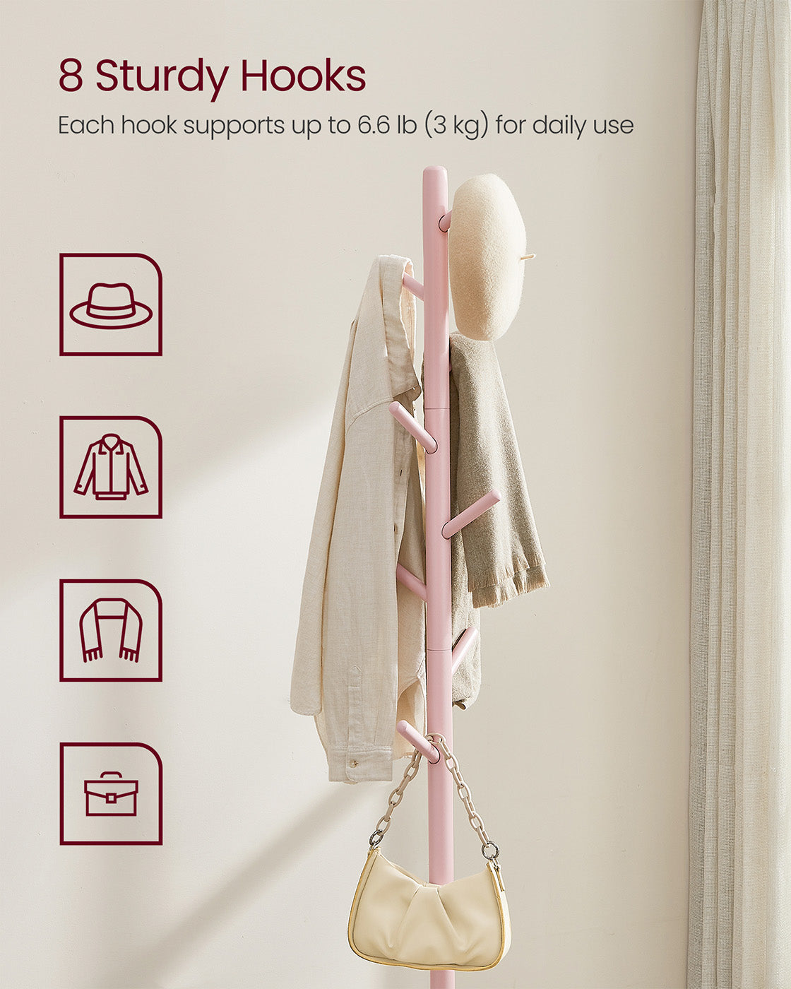 White Coat Stand with 8 Hooks - image 30