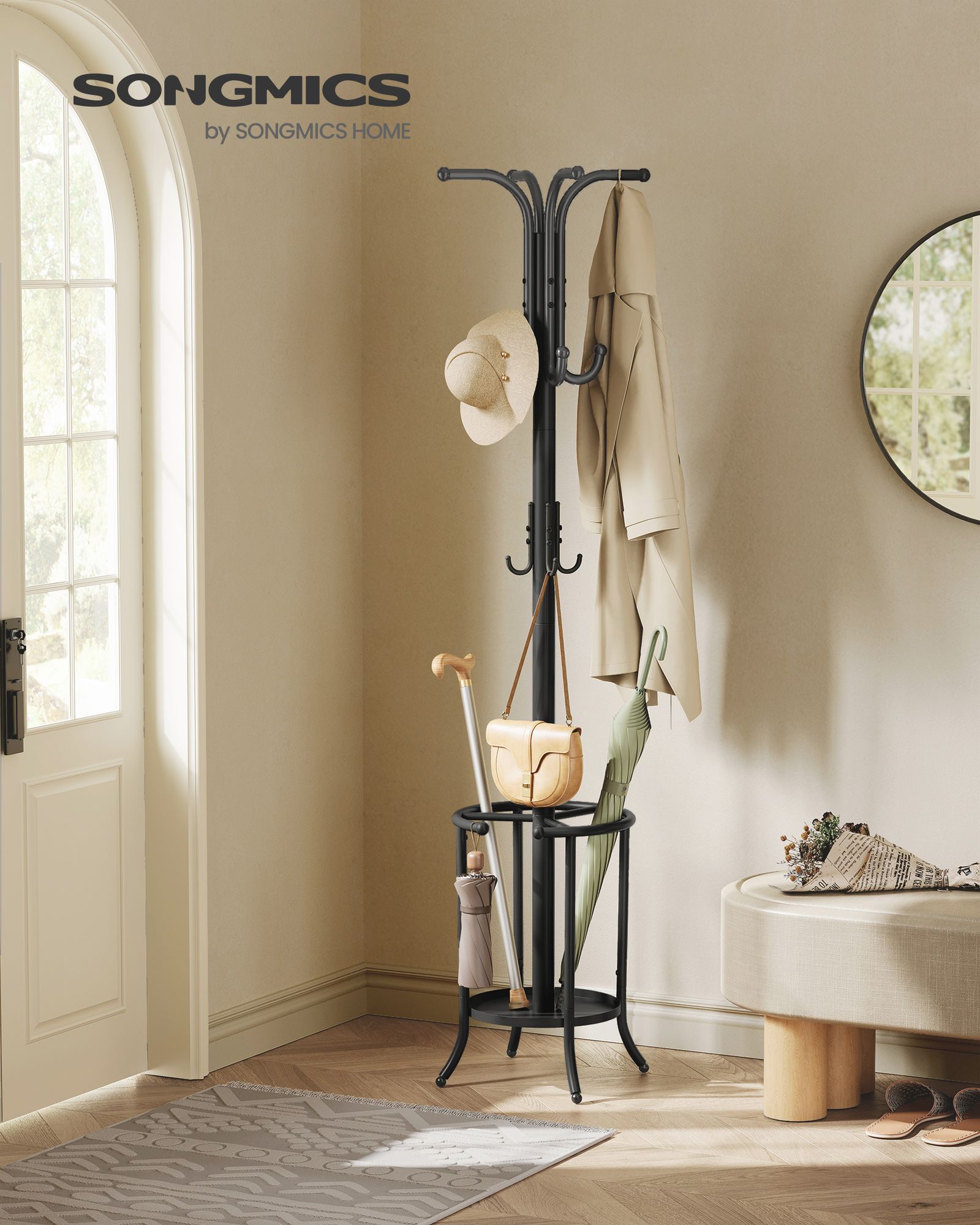 Coat Rack Freestanding with Umbrella Holder - HWLEXTRA 