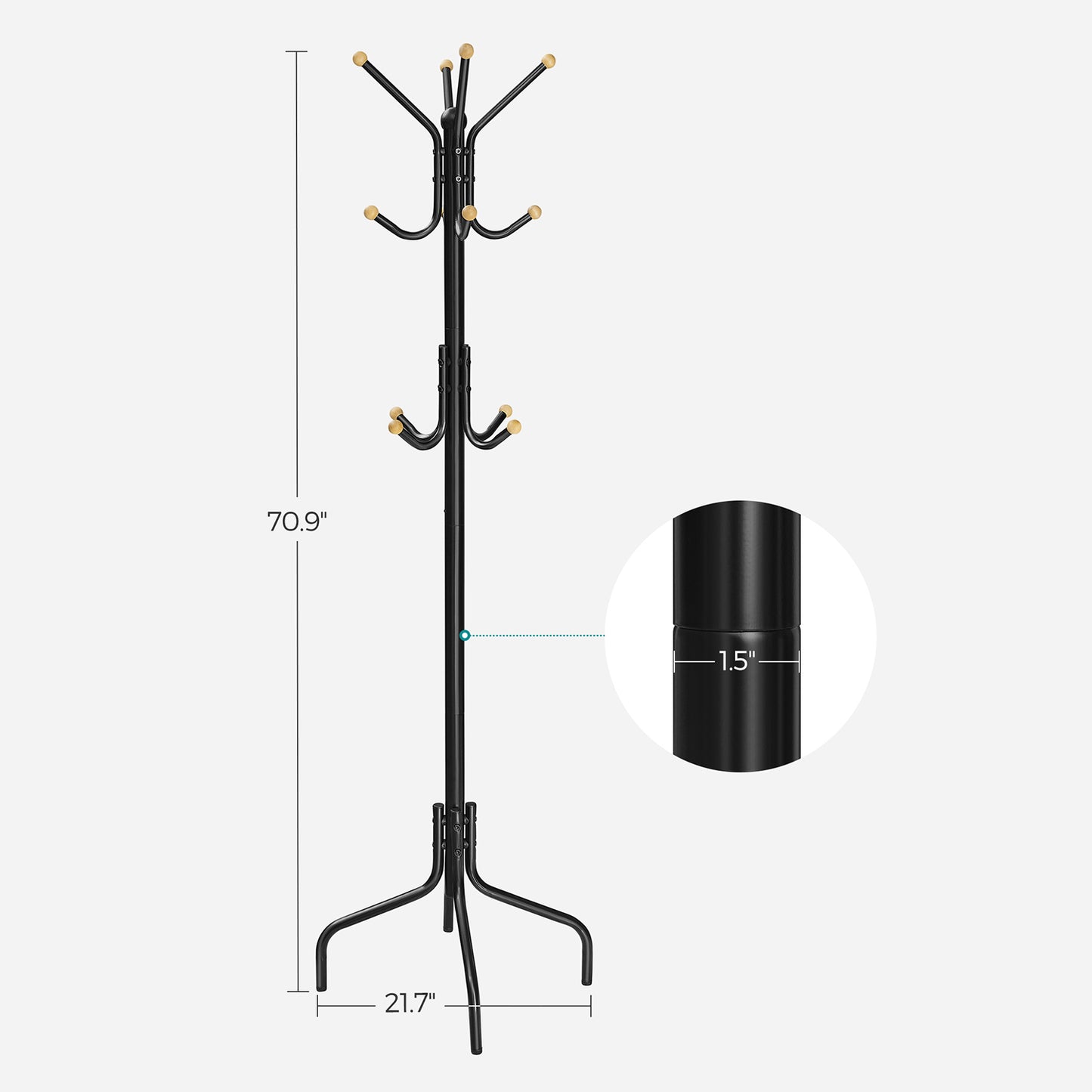 Coat Rack Freestanding with 12 Hooks and 4 Legs