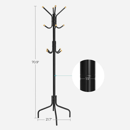 Coat Rack Freestanding with 12 Hooks and 4 Legs