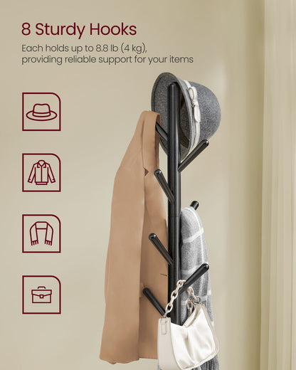 Free Standing Coat Stand with 8 Hooks and Storage Shelf - HWLEXTRA 