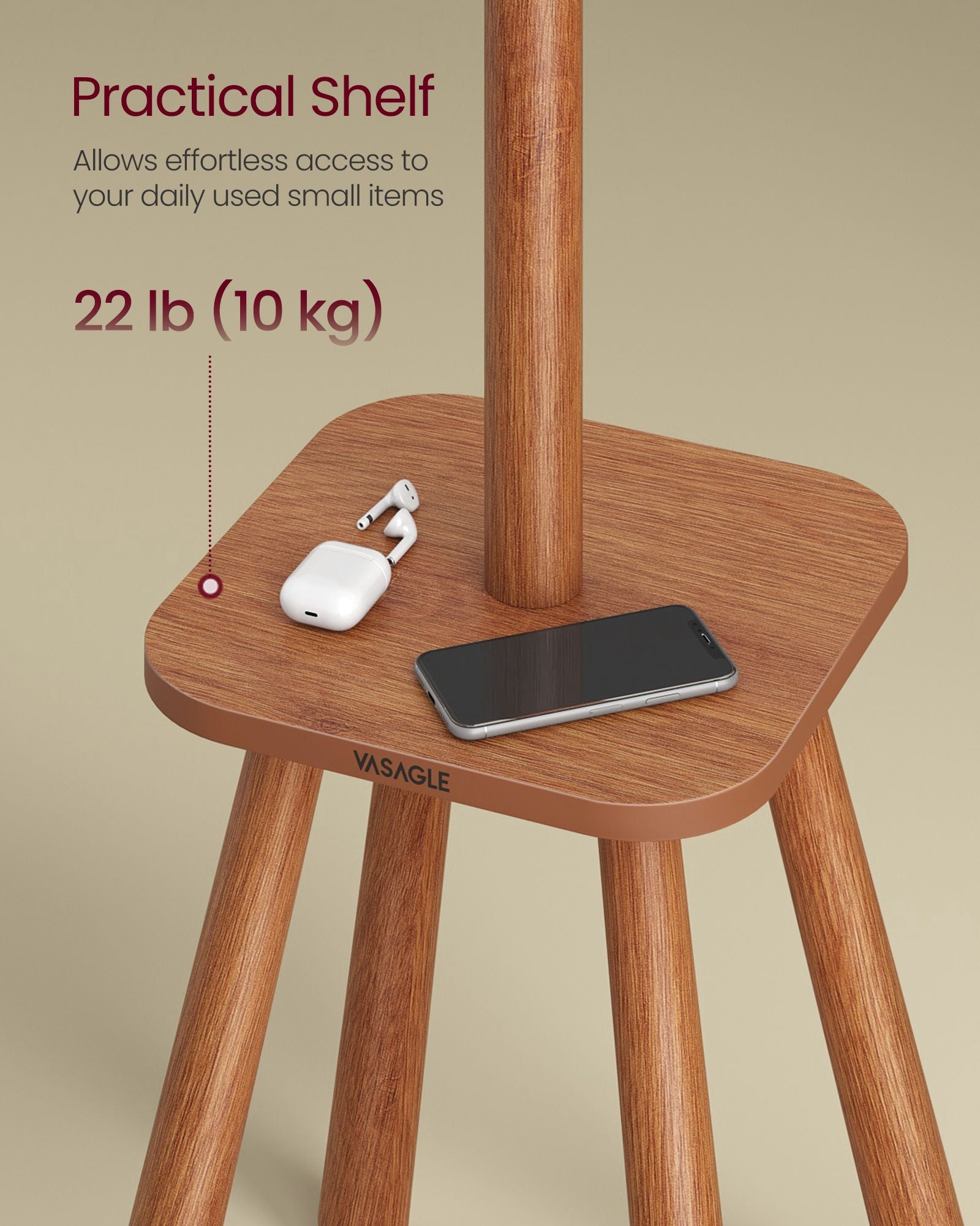 Free Standing Coat Stand with 8 Hooks and Storage Shelf - HWLEXTRA 