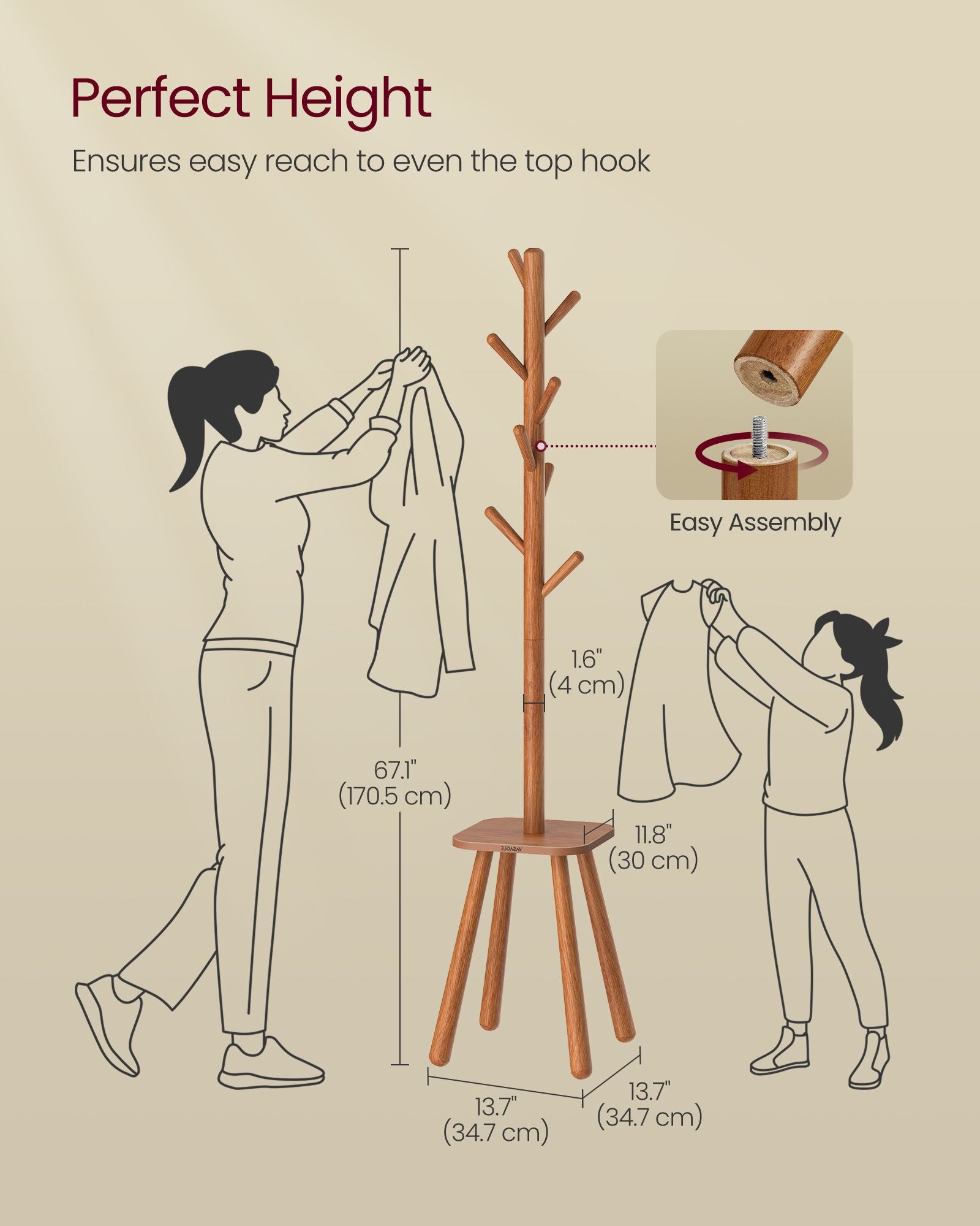 Free Standing Coat Stand with 8 Hooks and Storage Shelf - HWLEXTRA 