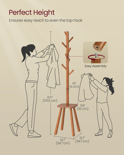 Free Standing Coat Stand with 8 Hooks and Storage Shelf - HWLEXTRA 