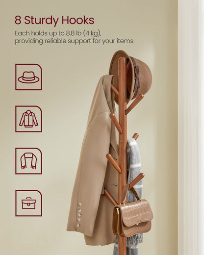 Free Standing Coat Stand with 8 Hooks and Storage Shelf - HWLEXTRA 