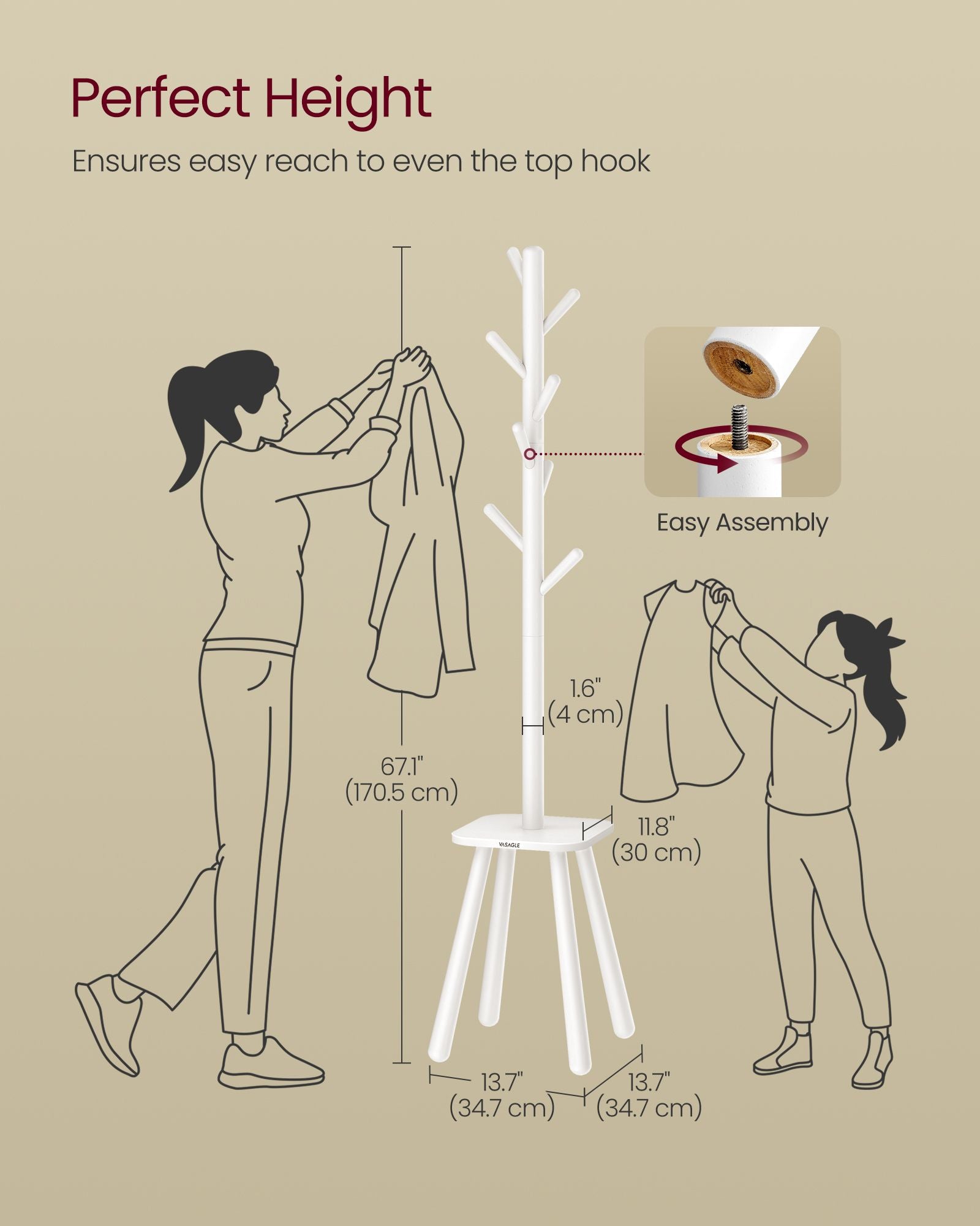 Free Standing Coat Stand with 8 Hooks and Storage Shelf - HWLEXTRA 