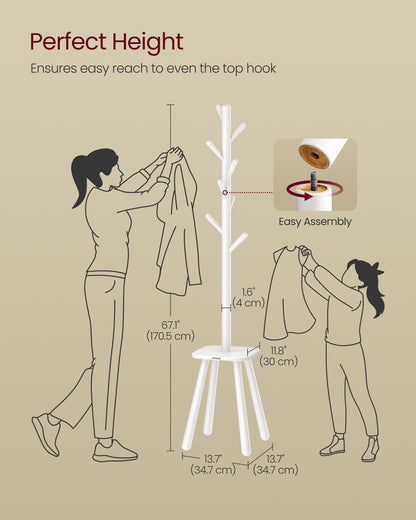 Free Standing Coat Stand with 8 Hooks and Storage Shelf - HWLEXTRA 