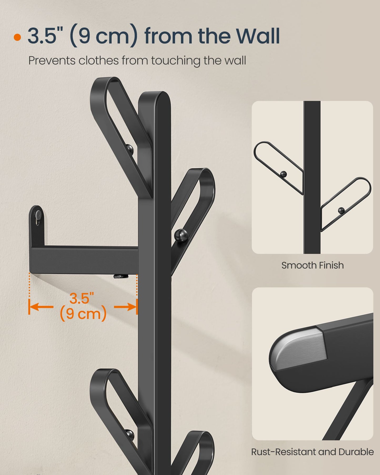 Wall-Mounted Coat Rack with 7 Hooks, Ball Tips