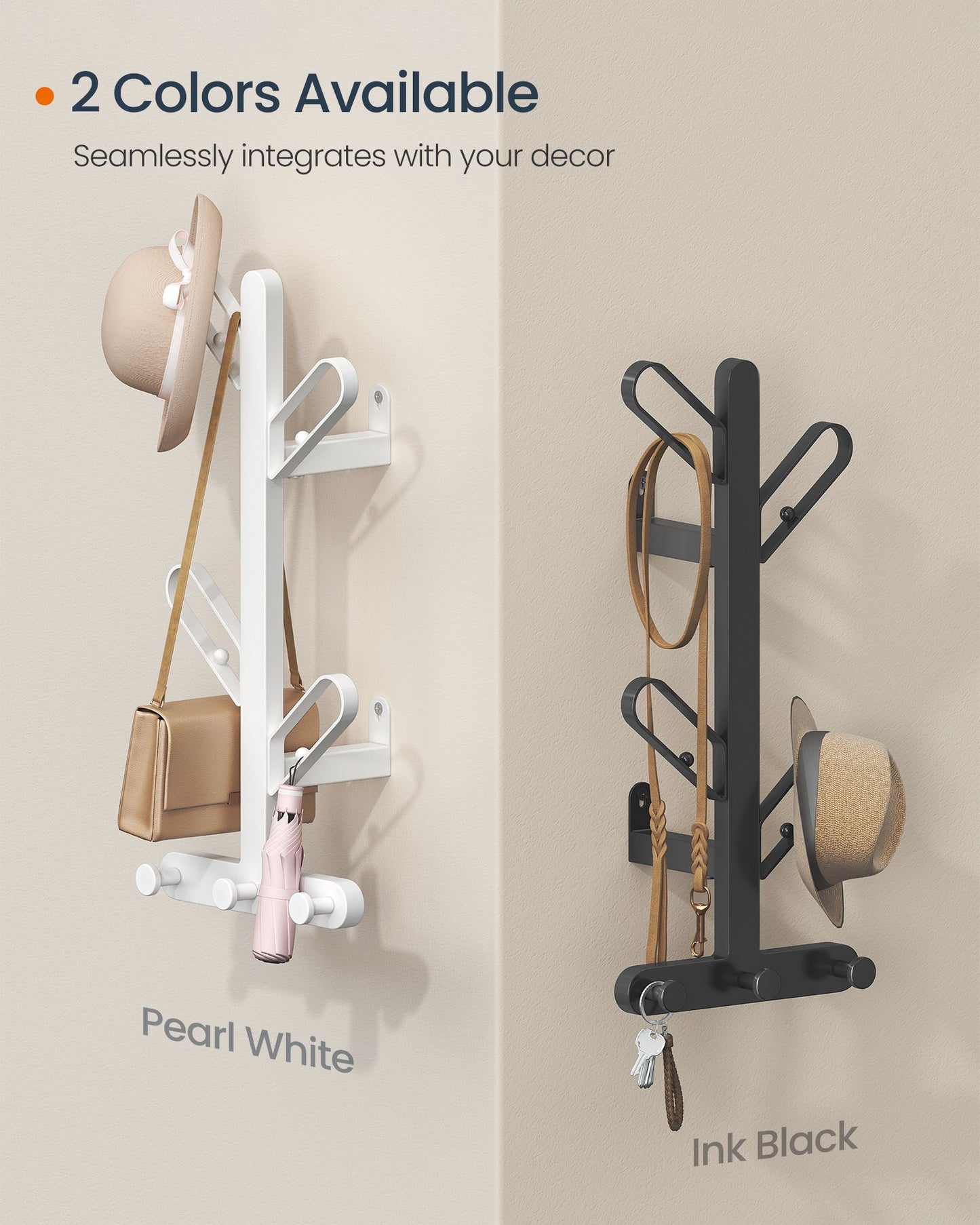 Wall-Mounted Coat Rack with 7 Hooks, Ball Tips