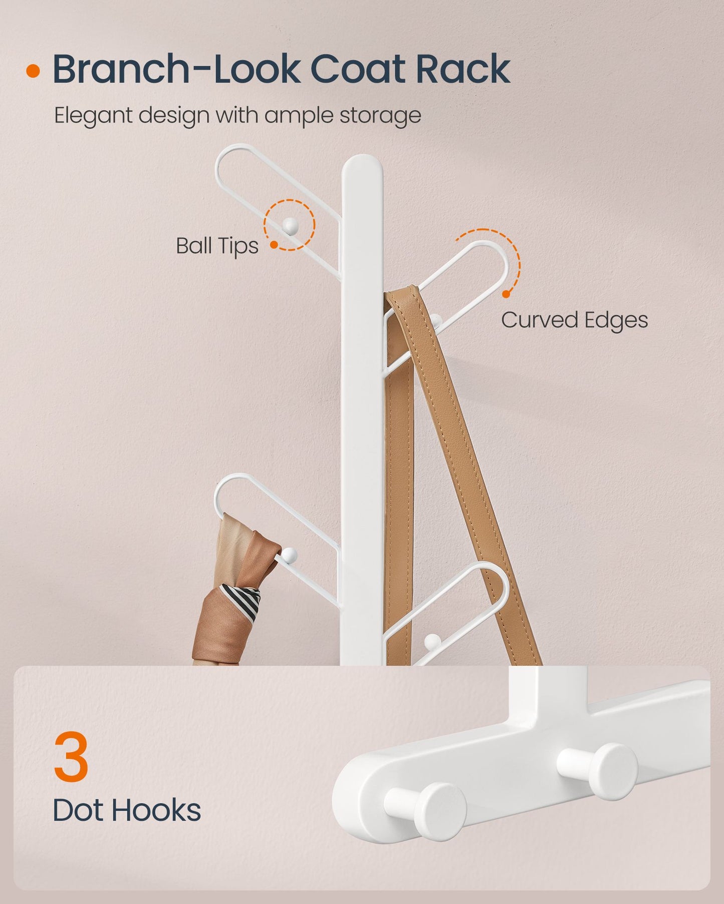 Wall-Mounted Coat Rack with 7 Hooks, Ball Tips