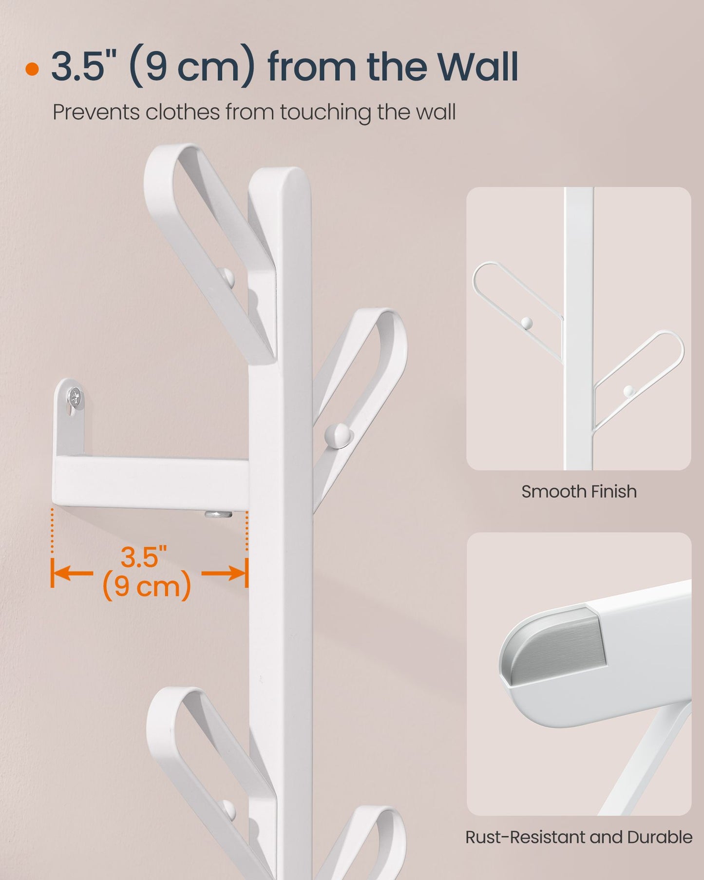 Wall-Mounted Coat Rack with 7 Hooks, Ball Tips