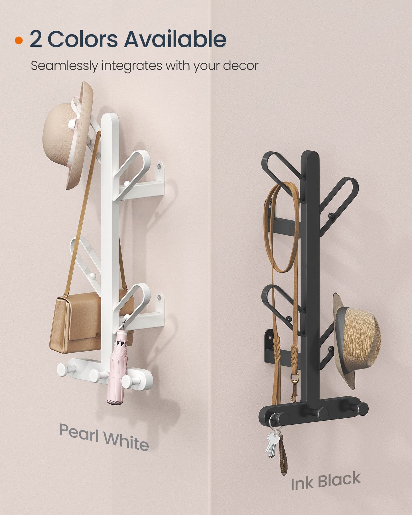 Wall-Mounted Coat Rack with 7 Hooks, Ball Tips