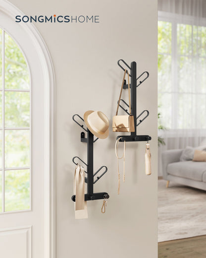 Set of 2 Wall-Mounted Coat Racksh-Look Racks with 14 Hooks, Ball Tips