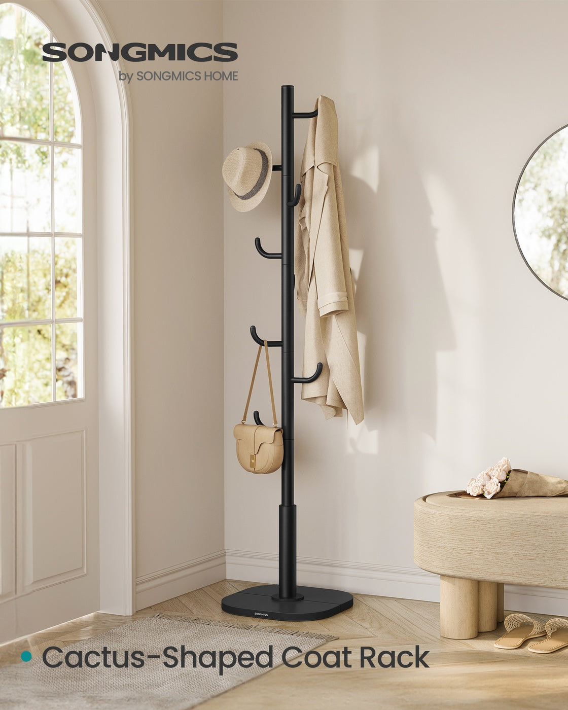 Freestanding cactus coat rack with sturdy hooks - HWLEXTRA 
