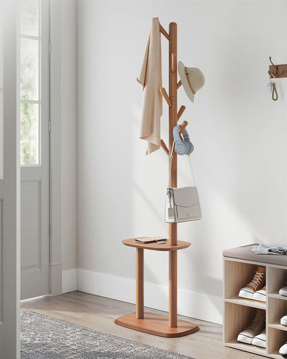 Hall Coat Tree with 8 Hooks and Storage Shelf