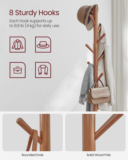 Hall Coat Tree with 8 Hooks and Storage Shelf