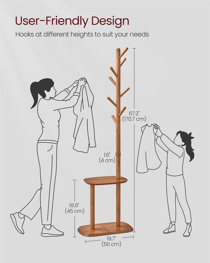 Hall Coat Tree with 8 Hooks and Storage Shelf