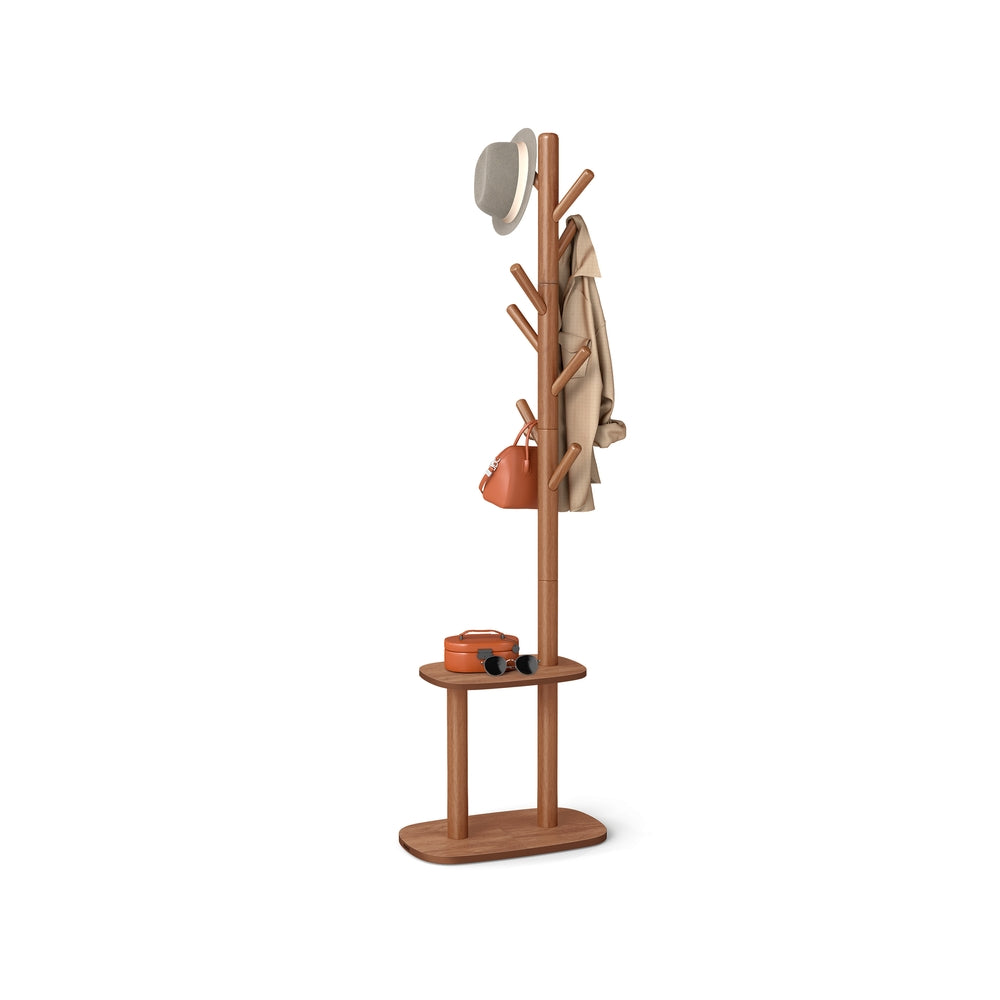 Hall Coat Tree with 8 Hooks and Storage Shelf