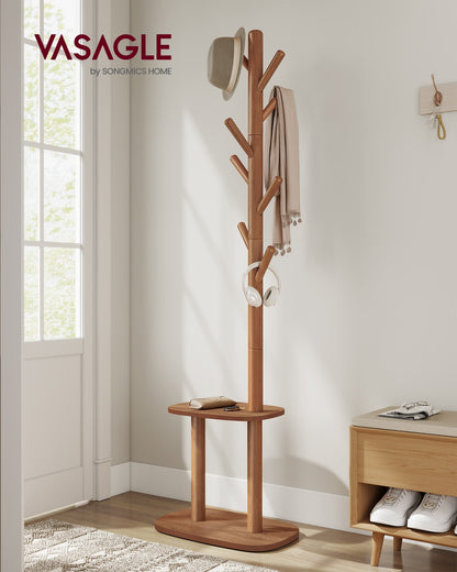 Hall Coat Tree with 8 Hooks and Storage Shelf