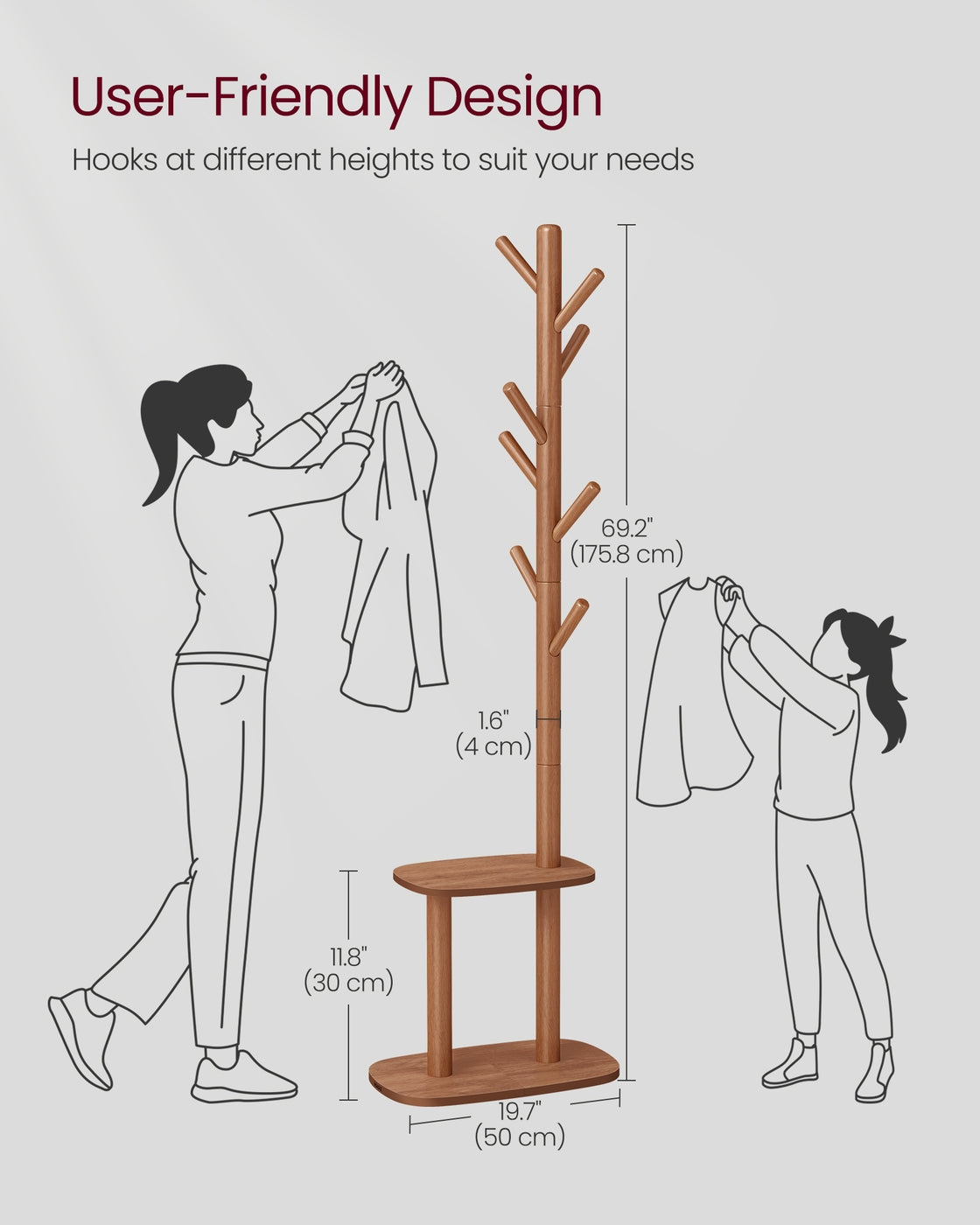 Hall Coat Tree with 8 Hooks and Storage Shelf
