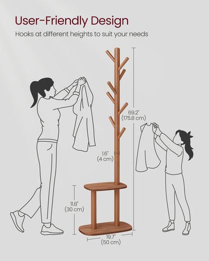 Hall Coat Tree with 8 Hooks and Storage Shelf