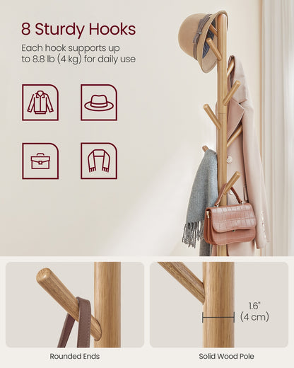 Hall Coat Tree with 8 Hooks and Storage Shelf