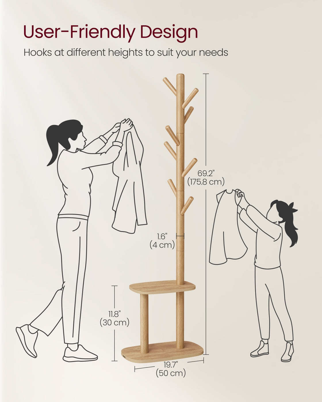 Hall Coat Tree with 8 Hooks and Storage Shelf