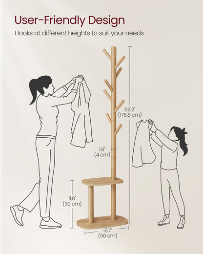 Hall Coat Tree with 8 Hooks and Storage Shelf