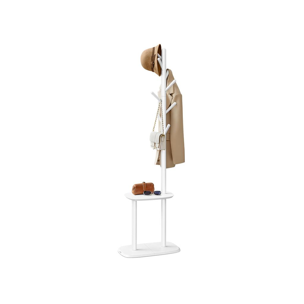 Hall Coat Tree with 8 Hooks and Storage Shelf