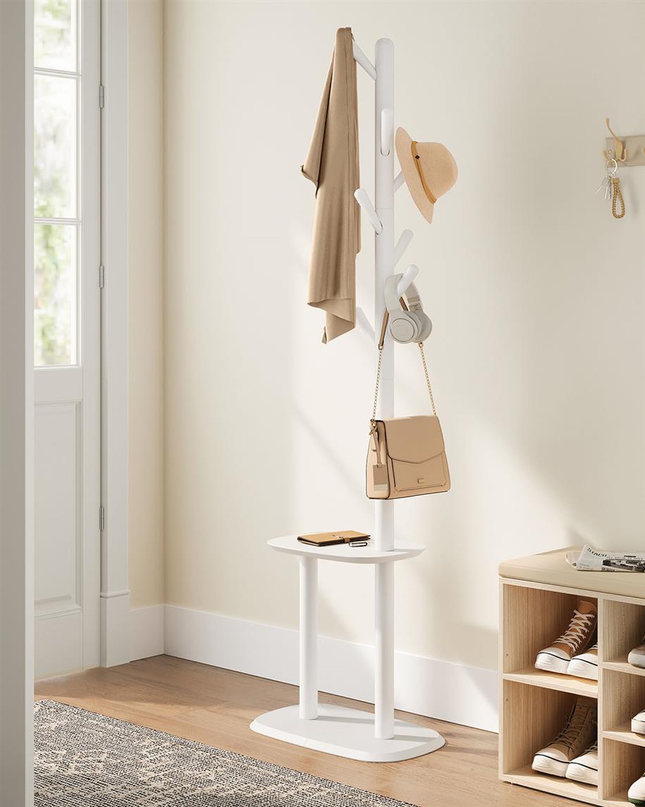 Hall Coat Tree with 8 Hooks and Storage Shelf