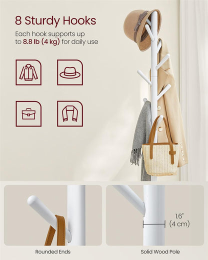 Hall Coat Tree with 8 Hooks and Storage Shelf