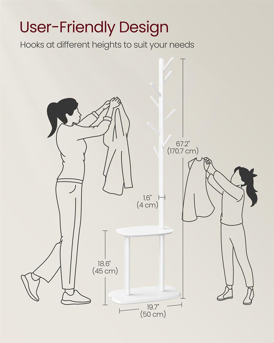 Hall Coat Tree with 8 Hooks and Storage Shelf