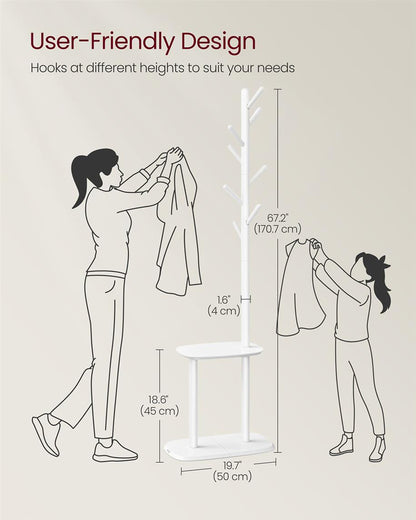 Hall Coat Tree with 8 Hooks and Storage Shelf
