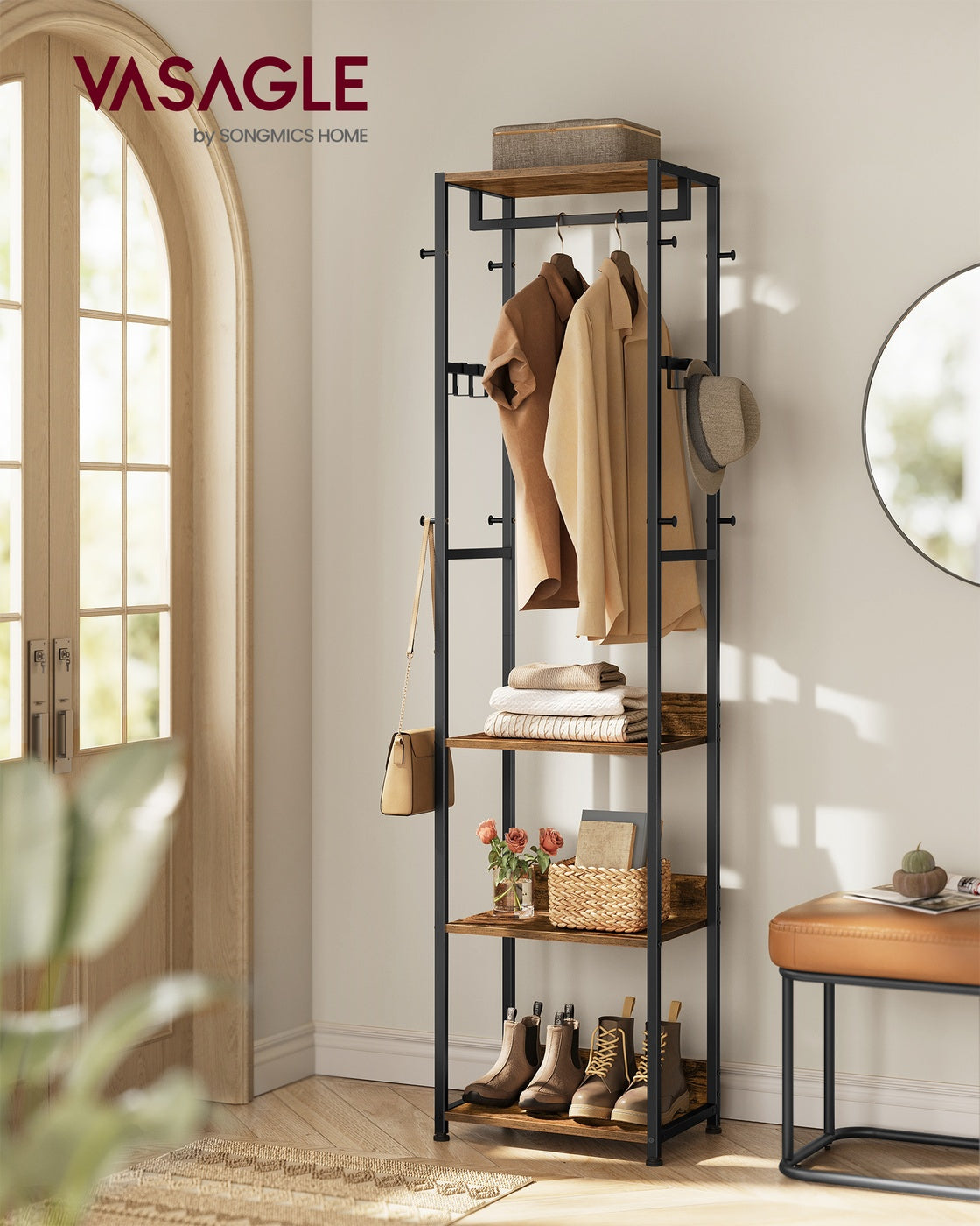 Coat rack freestanding hall tree with shelves - image 8