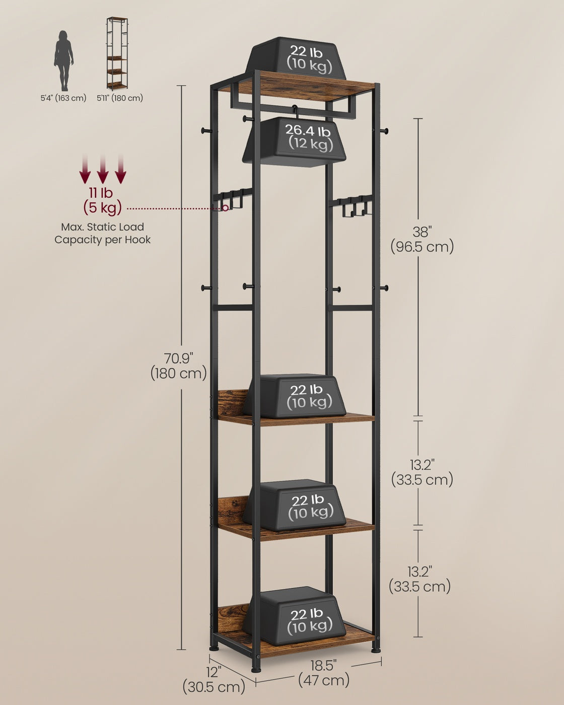 Coat rack freestanding hall tree with shelves - image 12