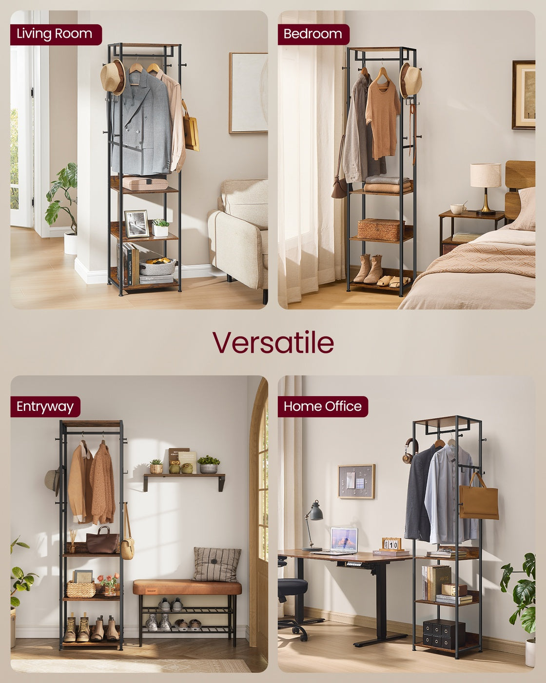 Coat rack freestanding hall tree with shelves - image 11