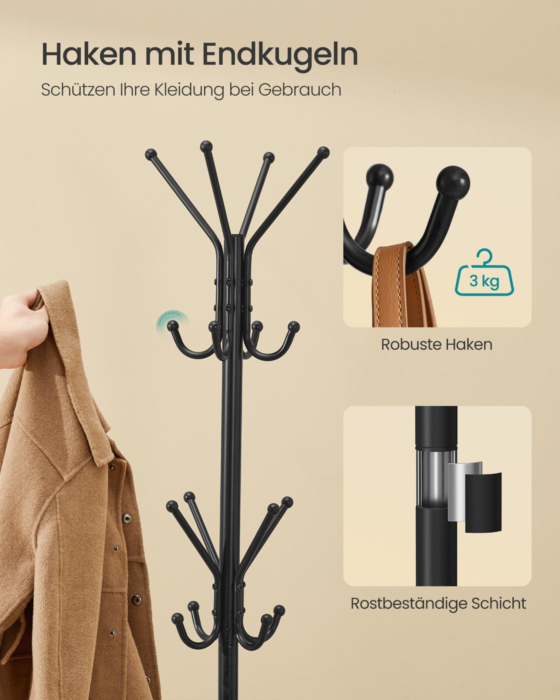 Freestanding metal coat rack with hooks Ink Black