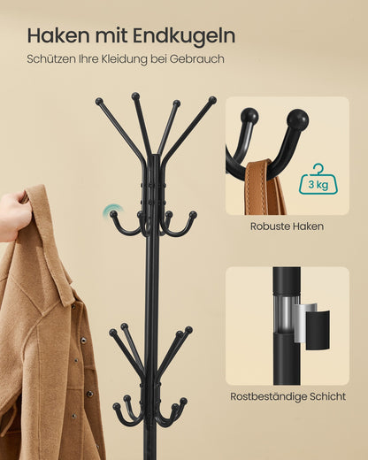 Freestanding metal coat rack with hooks Ink Black