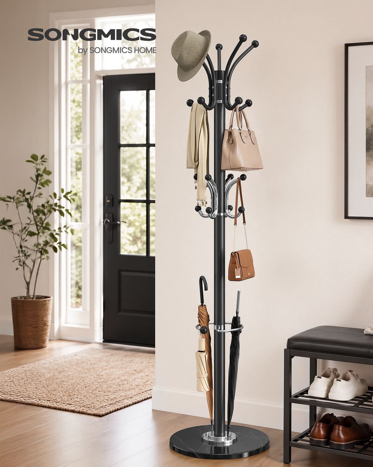 Freestanding Coat Rack, Steel Coat Tree with Marble Base - image 6