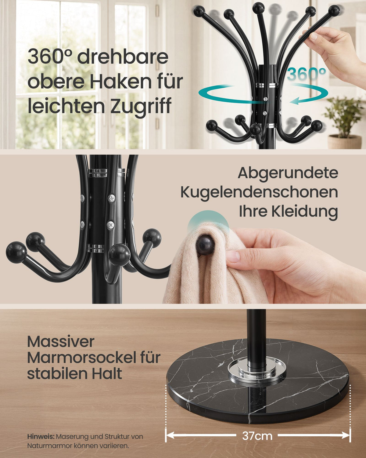 Black Coat Rack with Umbrella Holder — 18 Hooks