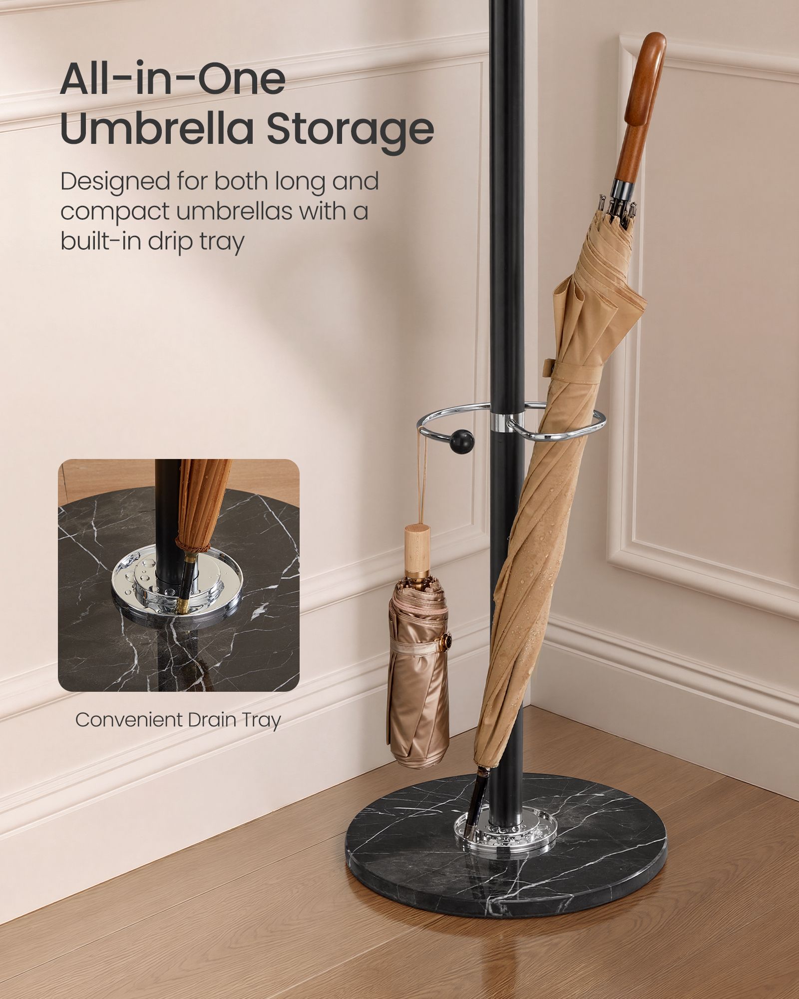 Freestanding Coat Rack, Steel Coat Tree with Marble Base - image 7