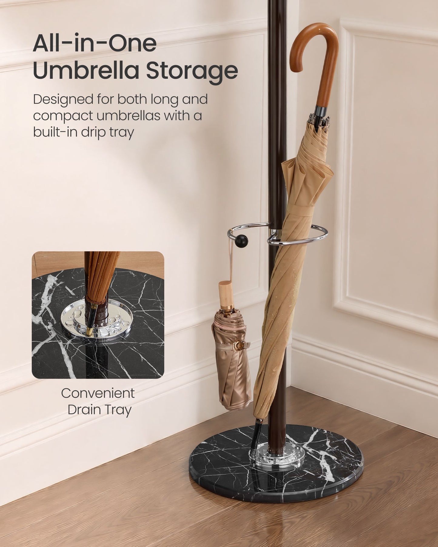 Freestanding Coat Rack, Steel Coat Tree with Marble Base - image 3