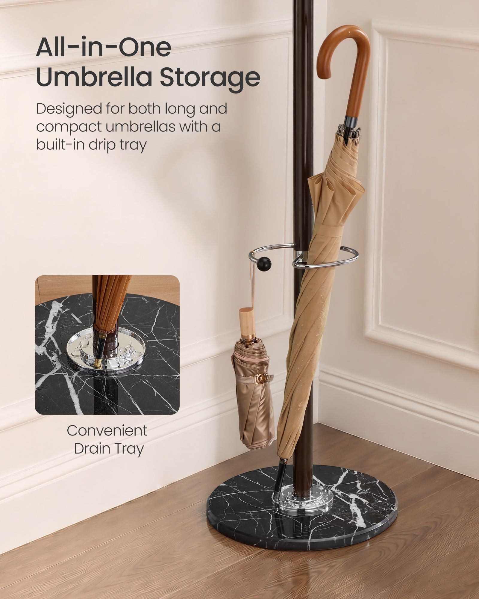 Freestanding Coat Rack, Steel Coat Tree with Marble Base - image 3