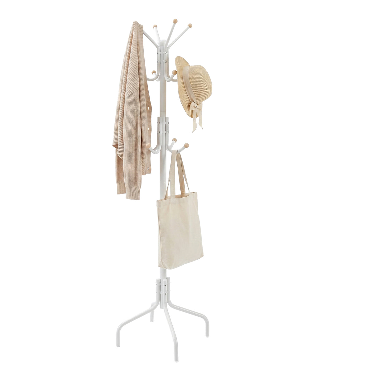 Coat Stand, Metal Coat Rack with 12 Hooks, 4 Legs