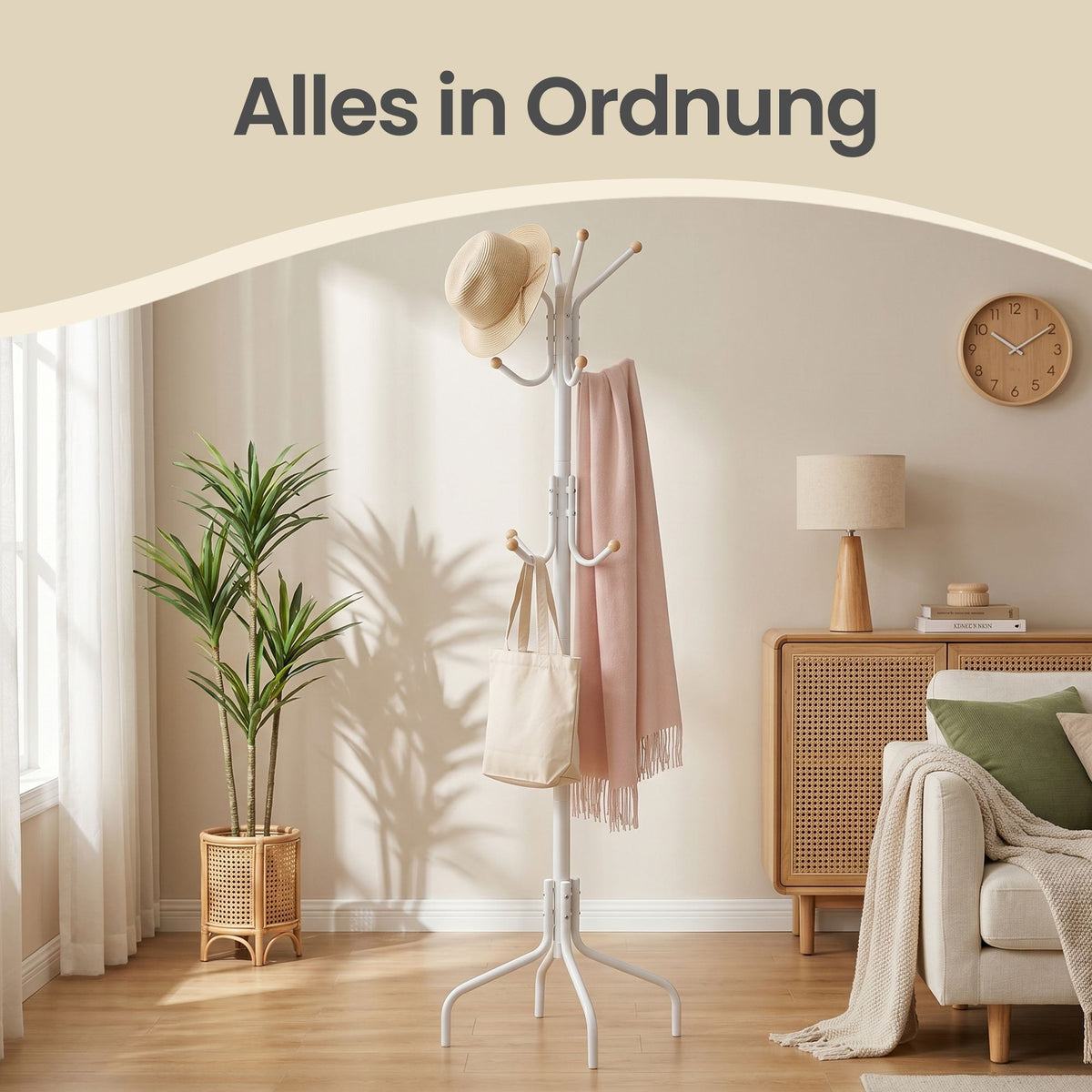Coat Stand, Metal Coat Rack with 12 Hooks, 4 Legs