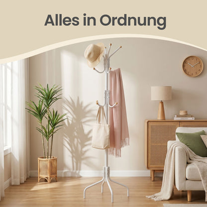 Coat Stand, Metal Coat Rack with 12 Hooks, 4 Legs