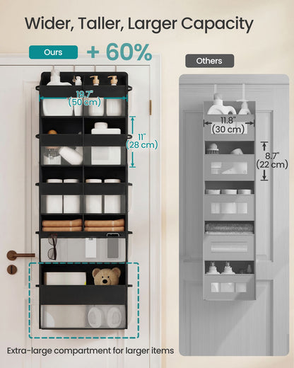 Over-the-Door Organizer, 5 Tier Extra Large of 9 Compartments door storage, extra wide Transparent, Heavy-Duty - image 2