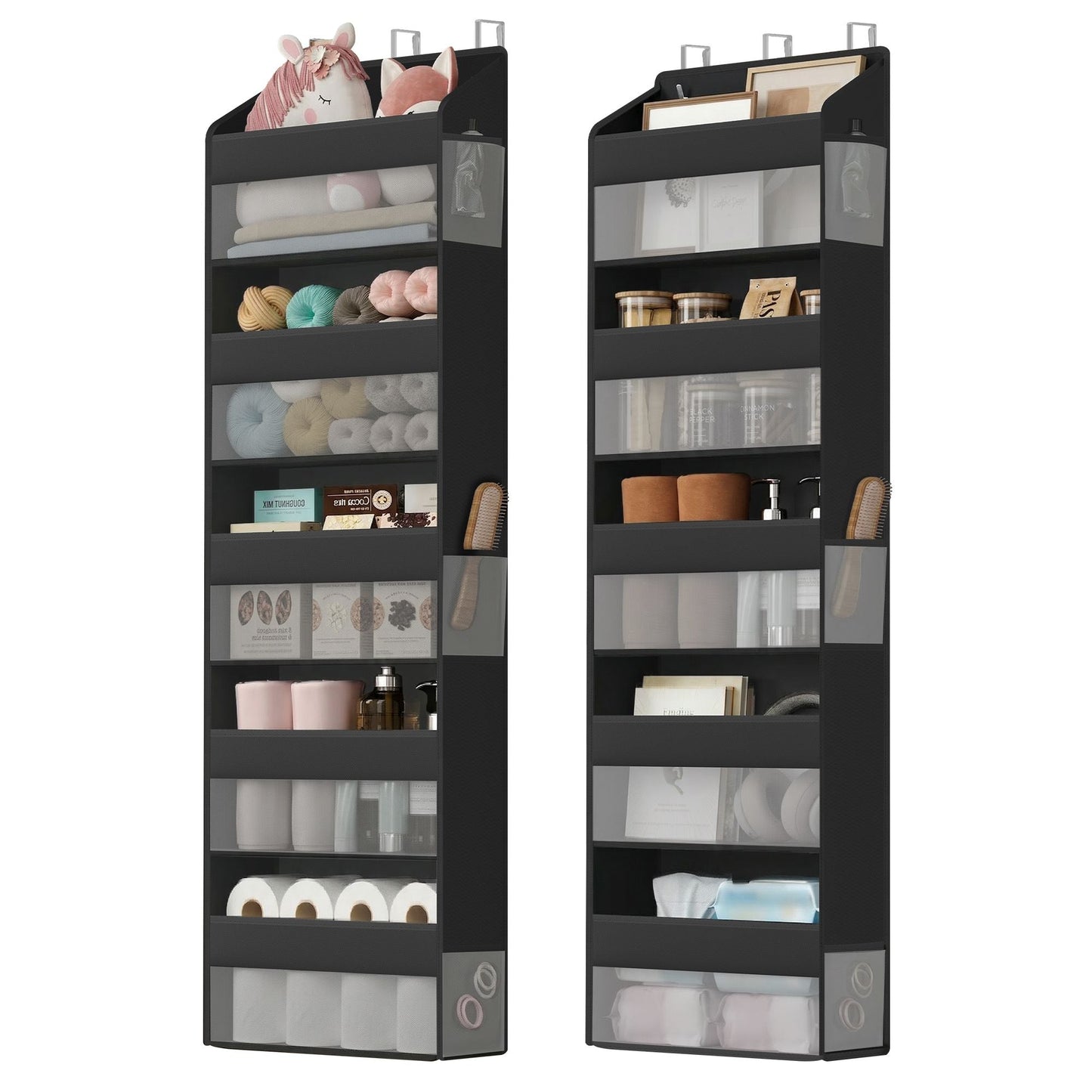 Over-the-Door Organizer, 2 Pack 5-Tier Door Hanging Storage Shelf, Transparent, Pockets, Metal Hooks - image 8